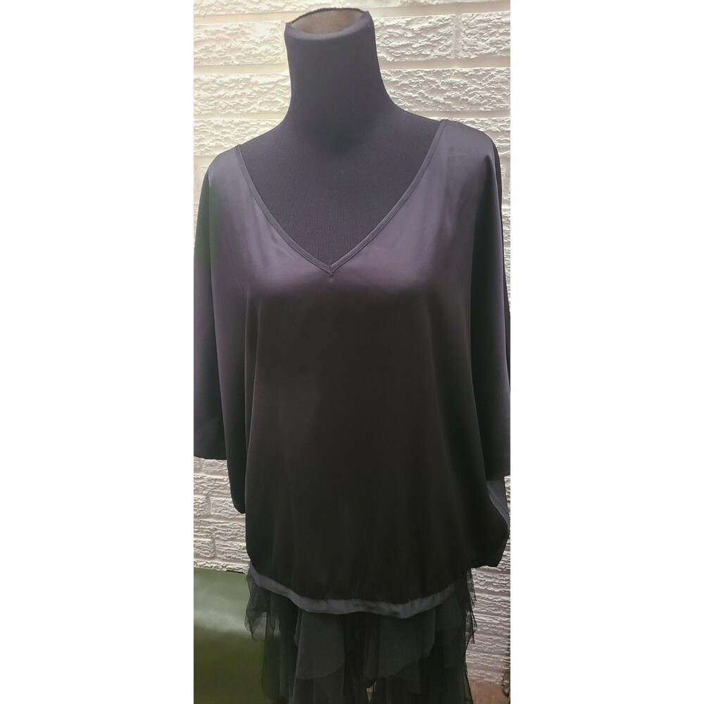 "NEW CHICO'S / ORG $32 🌸 SIZE 2 / 12=Black/ V-NECK  / SILK  Blouse Top